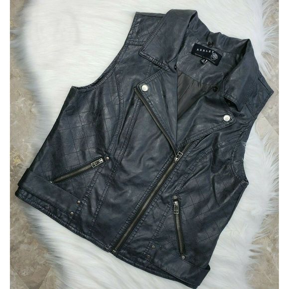 Ashley By 26 International Jackets & Blazers - ASHLEY Size M Dark Gray Faux Leather Vest Moto Zip